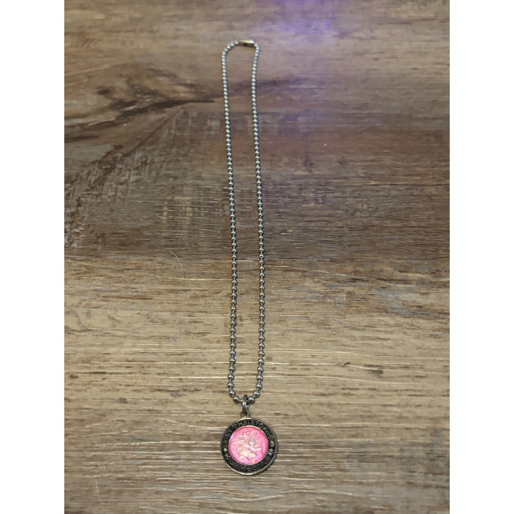 Get Back Saint Christopher Pink Enamel Surfer Medal Ball Chain Necklace